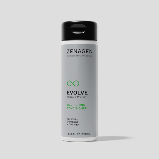Zenagen Evolve Nourishing Conditioner for visibly damaged and dull hair with a lightweight conditioning formula.