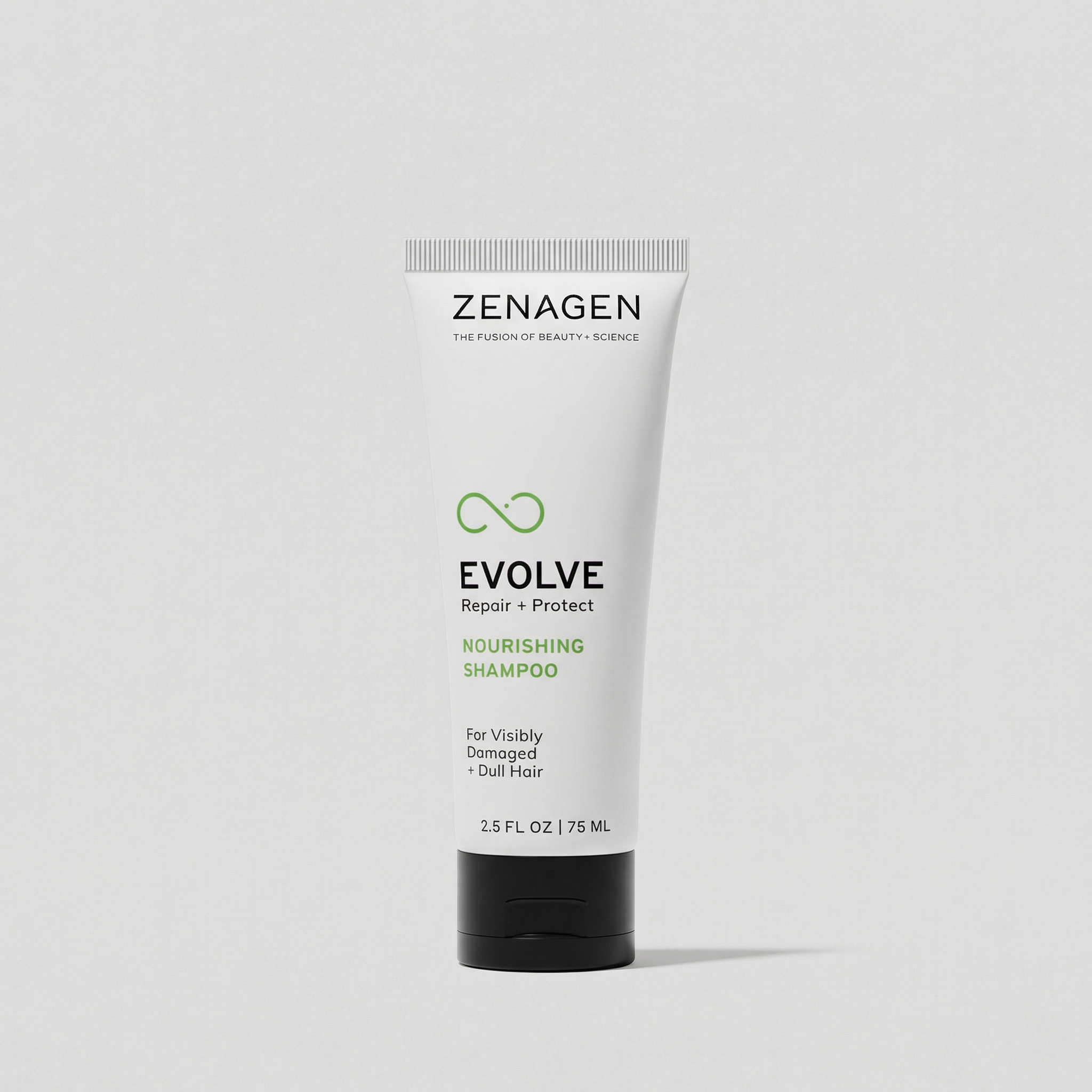 Zenagen Evolve Nourishing Shampoo travel size for visibly damaged and dull hair.