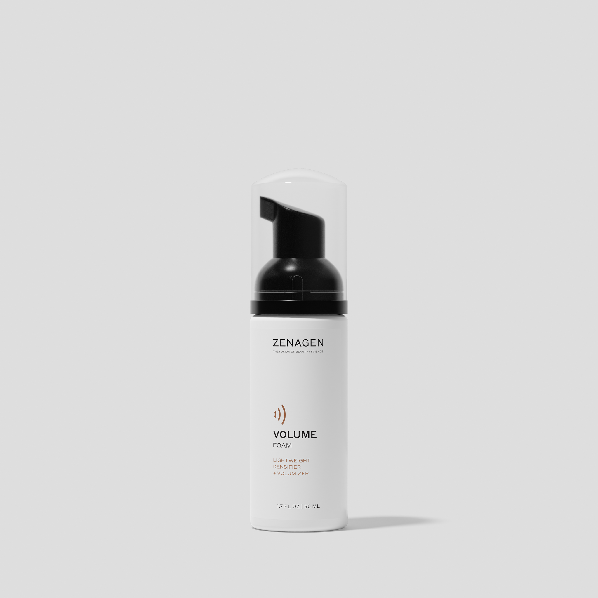 Zenagen Volume Foam lightweight densifying and volumizing foam designed to add body and enhance fuller-looking hairstyles.