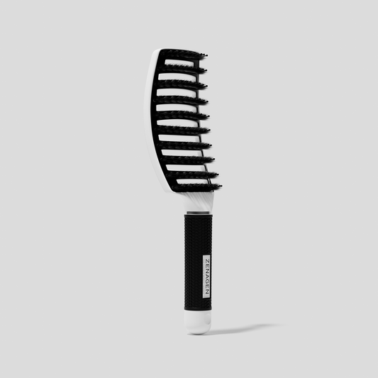 Zenagen white Vent Hair Brush with flexible bristles designed for gentle detangling, smooth styling, and comfortable everyday hair care