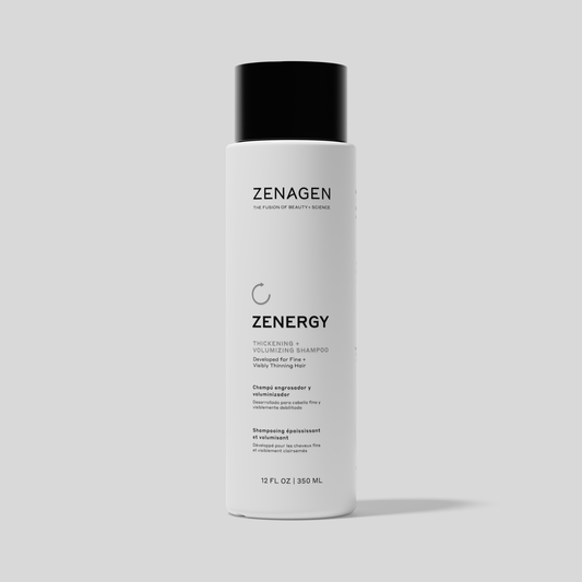Zenagen Zenergy shampoo with thickening and volumizing benefits for fine hair, supporting fuller-looking styles and healthy-looking volume.