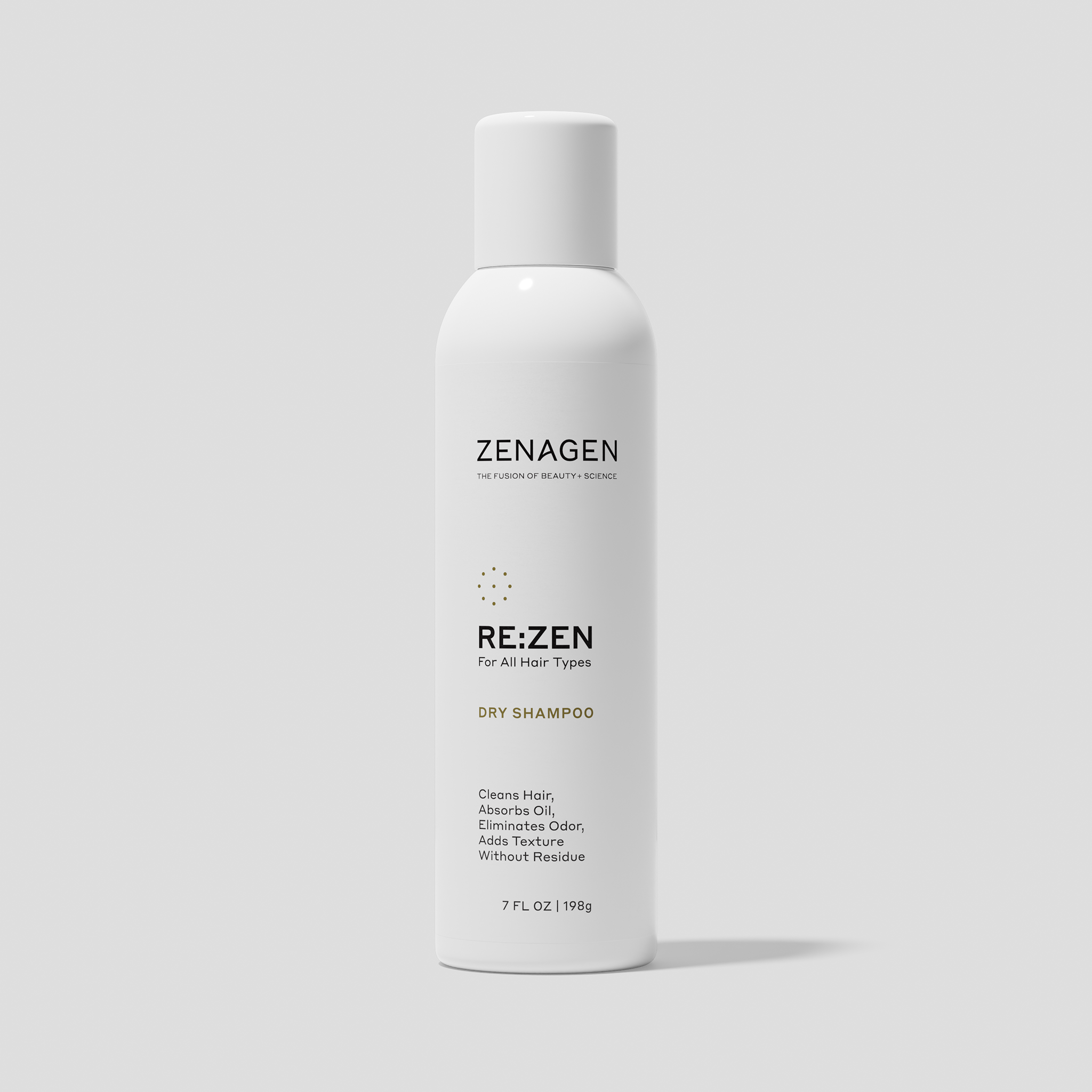 Zenagen RE:ZEN Dry Shampoo for all hair types, designed to absorb excess oil, refresh hair between washes, and add lightweight texture.