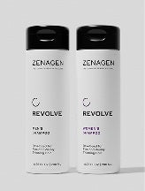 Zenagen Revolve shampoo and conditioner system for visibly thinning hair, scalp care, fuller-looking hair, volumizing haircare treatment set for men and women.