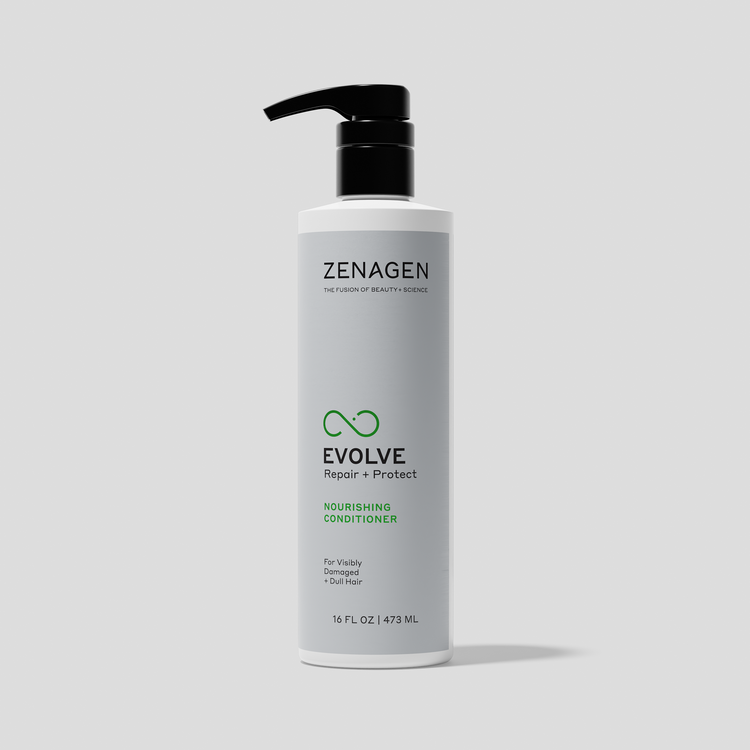 Zenagen Evolve Nourishing Conditioner for visibly damaged and dull hair, helping improve softness, smoothness, and shine.