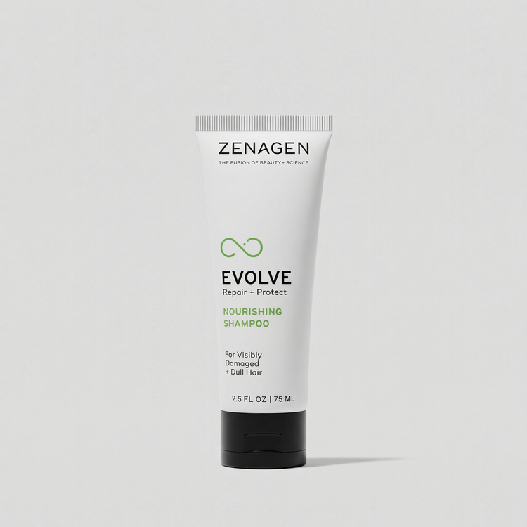 Zenagen Evolve Nourishing Shampoo travel size for visibly damaged and dull hair.