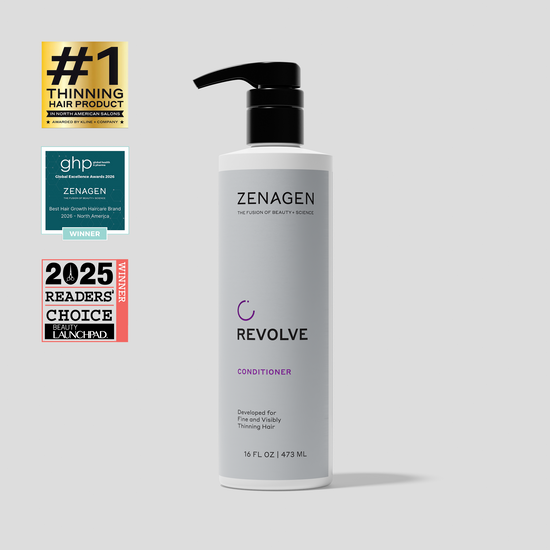Zenagen Revolve Conditioner for fine and visibly thinning hair, featuring a lightweight conditioning formula designed to improve softness, manageability, and shine.