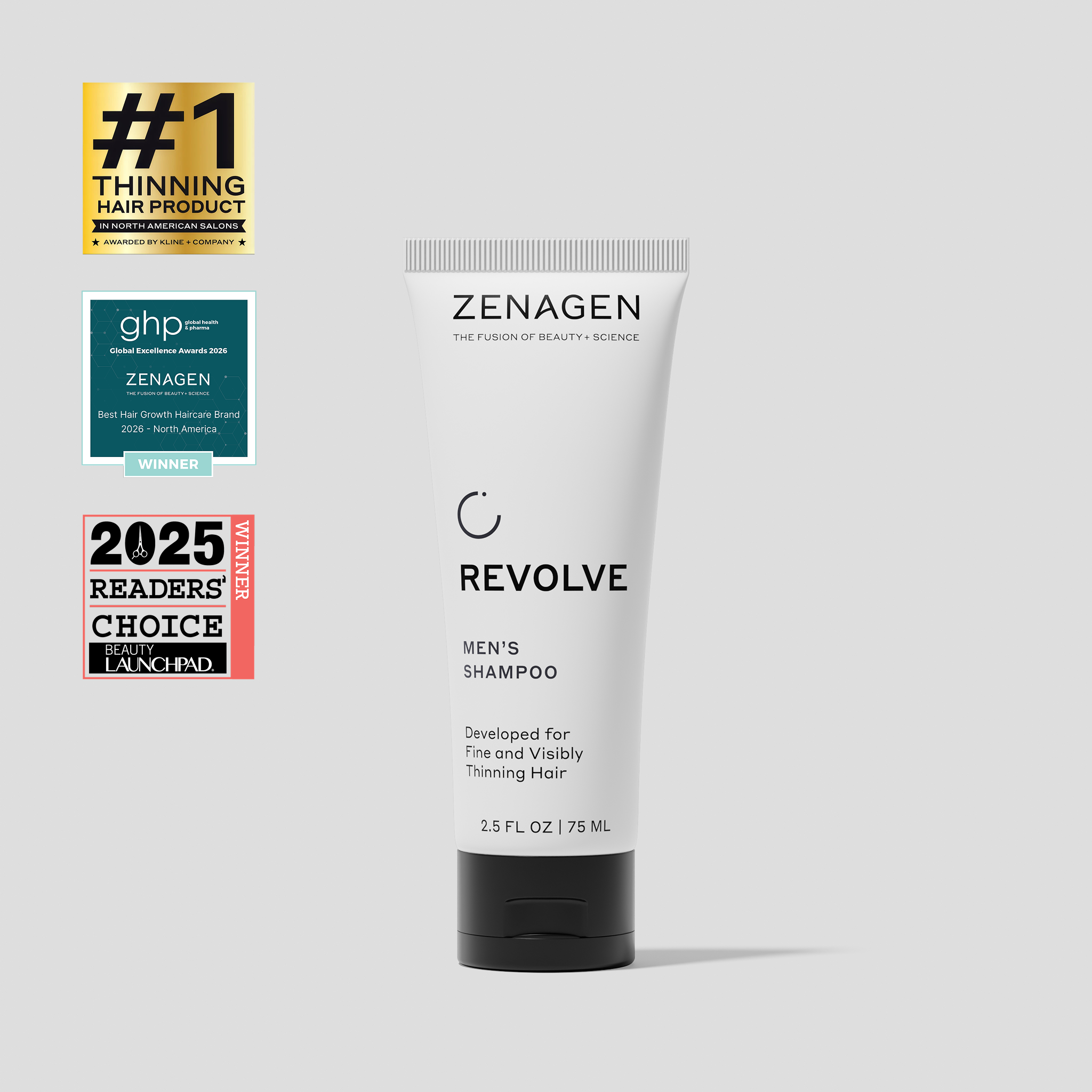 Zenagen Revolve Men's Shampoo travel size developed for fine and visibly thinning hair.