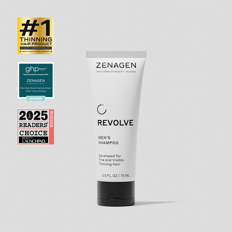 Zenagen Revolve Men's Shampoo travel size developed for fine and visibly thinning hair.