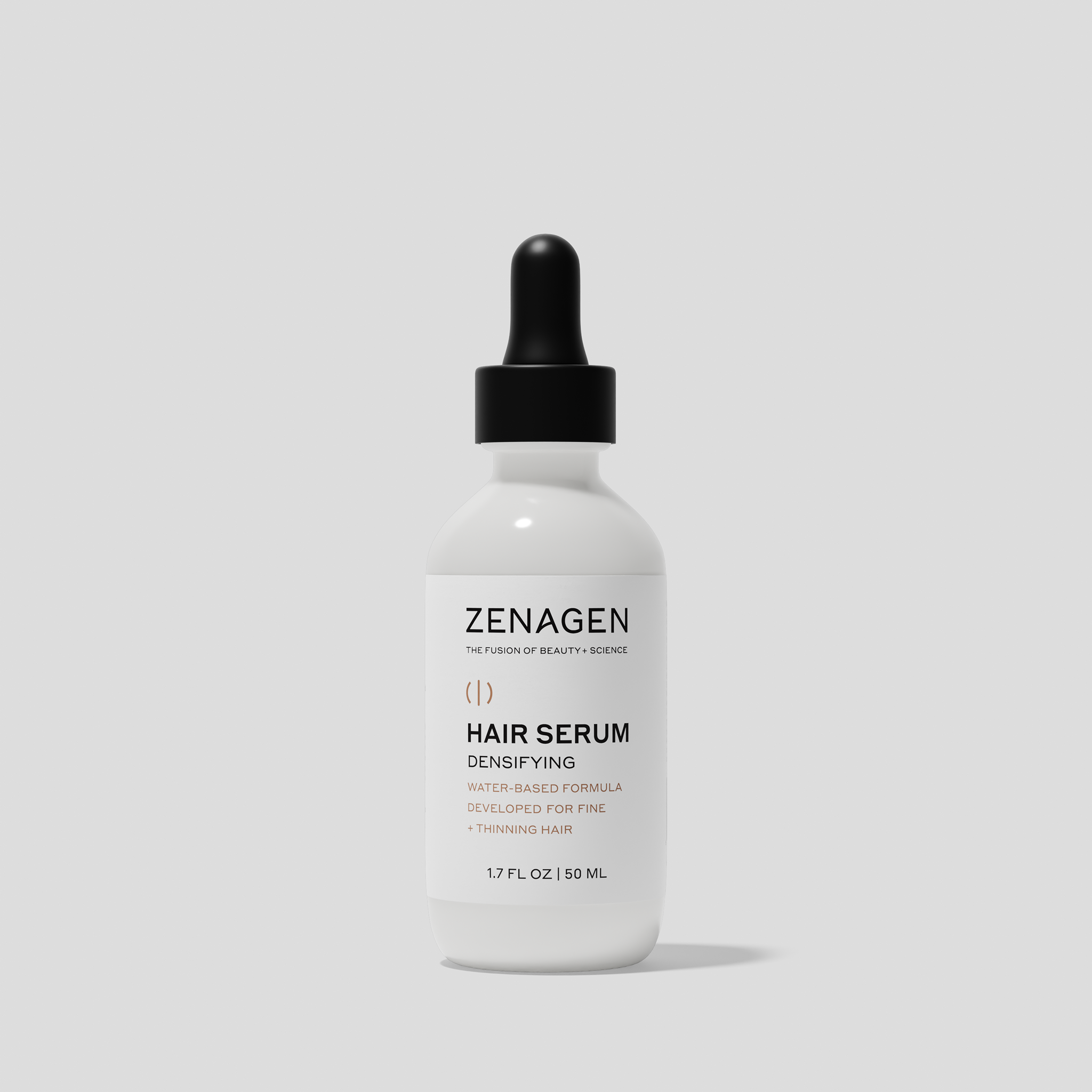 Zenagen Densifying Hair Serum travel size featuring a lightweight water-based formula developed for fine and visibly thinning hair.