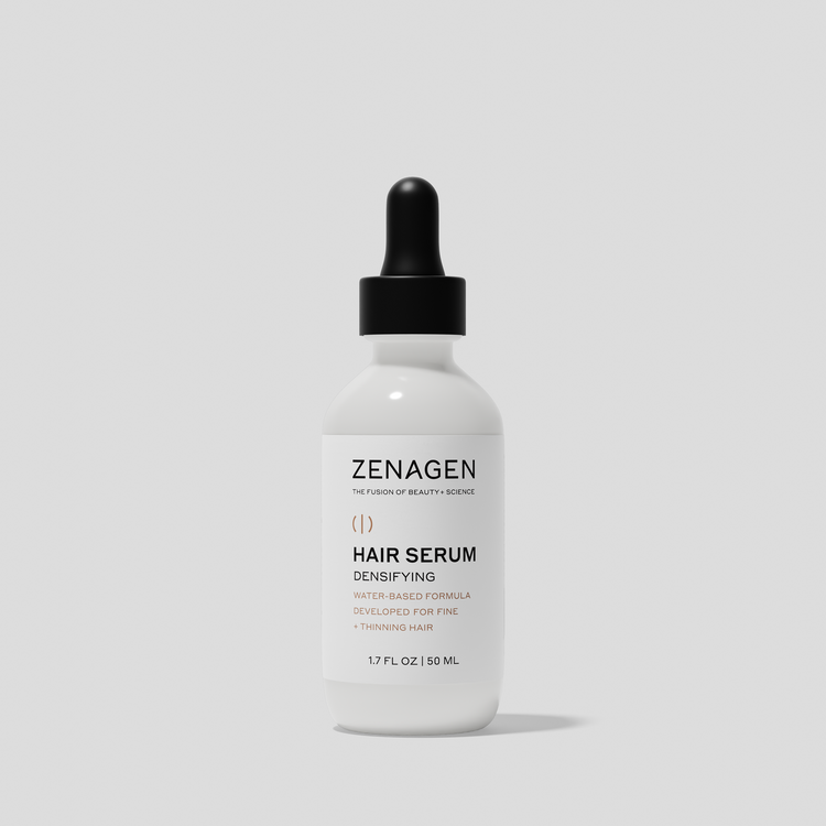 Zenagen Densifying Hair Serum travel size featuring a lightweight water-based formula developed for fine and visibly thinning hair.