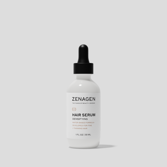 Zenagen Densifying Hair Serum mini size featuring a lightweight water-based formula developed for fine and visibly thinning hair.
