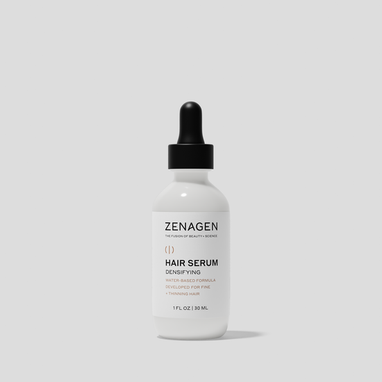 Zenagen Densifying Hair Serum mini size featuring a lightweight water-based formula developed for fine and visibly thinning hair.