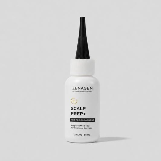 Zenagen Scalp Prep+ 2oz pro pre-treatment bottle that prepares scalp for chemical hair services