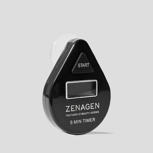 Zenagen 5-Minute Shower Timer designed to help users track recommended treatment application time during their hair care routine.